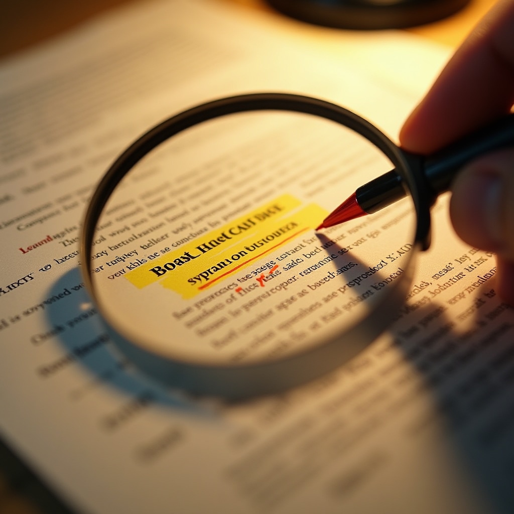 Close-up of contract with highlighted warning clauses