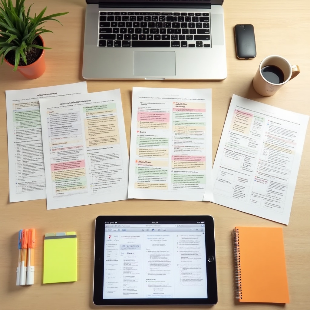 Educational materials and guides spread on desk
