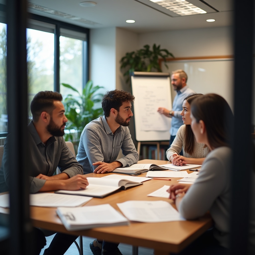 Educational workshop with participants learning about investment documents